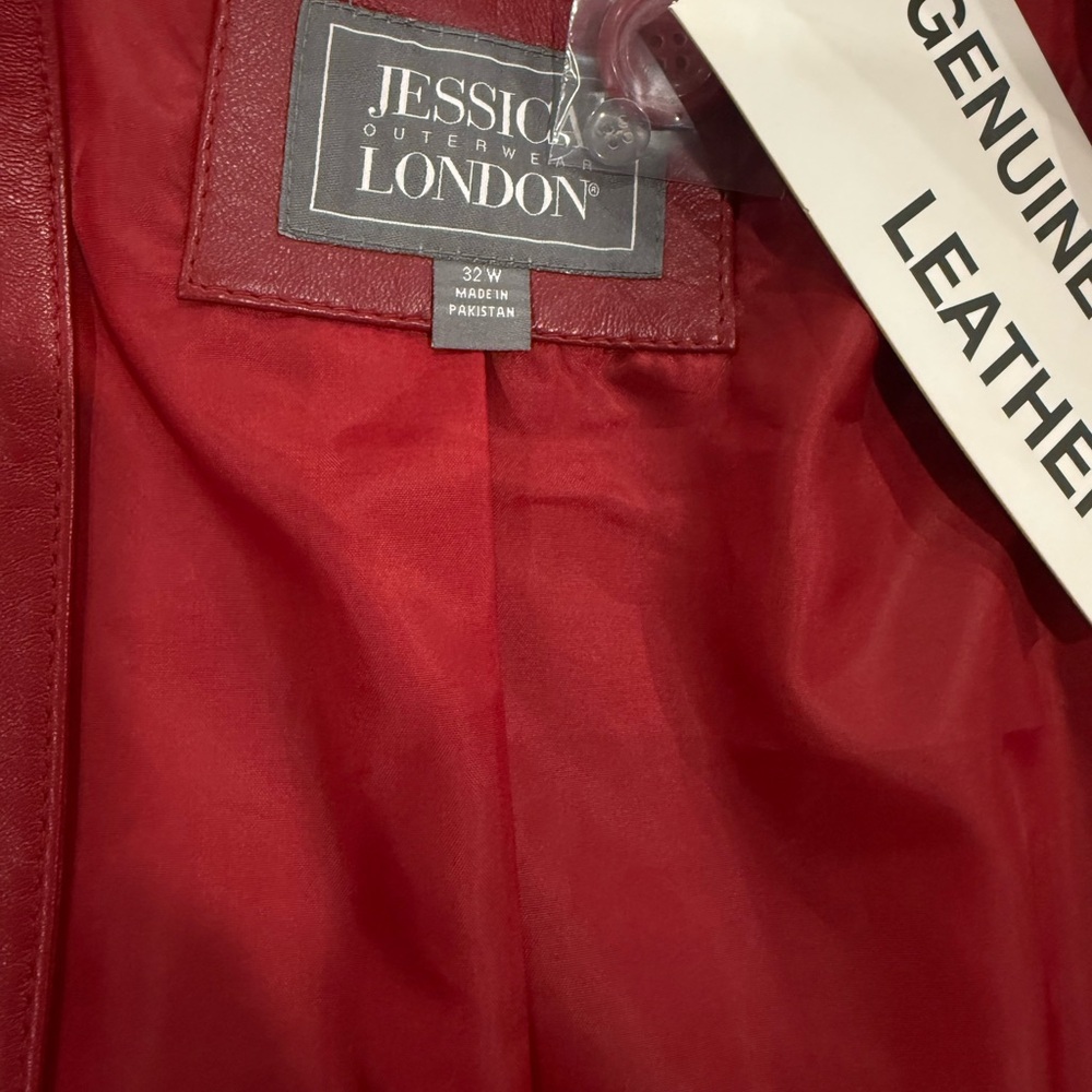 Jessica London Red Leather Swing Coat 32W NWT Plus Size A-Line Trapeze - Picture 2 of 7
